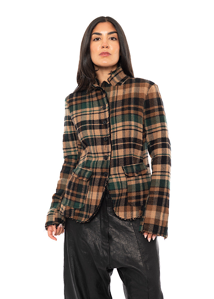 TEXTURED CHECK WOOL BLEND JACKET