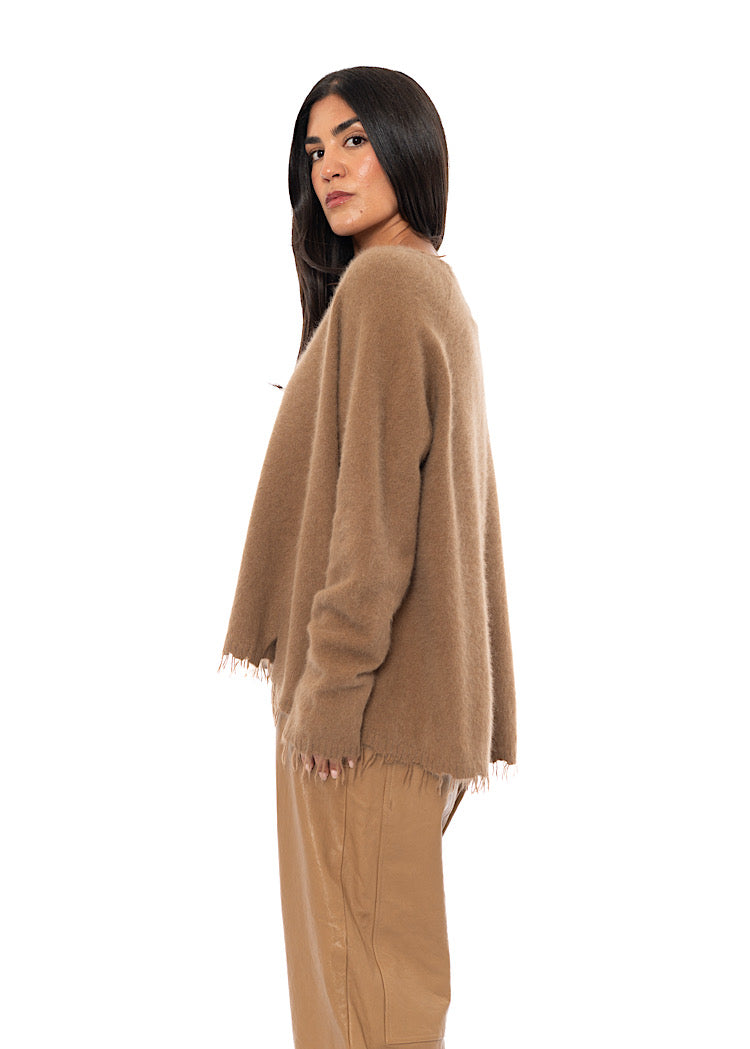 FRAYED FOX WOOL SILK PULLOVER