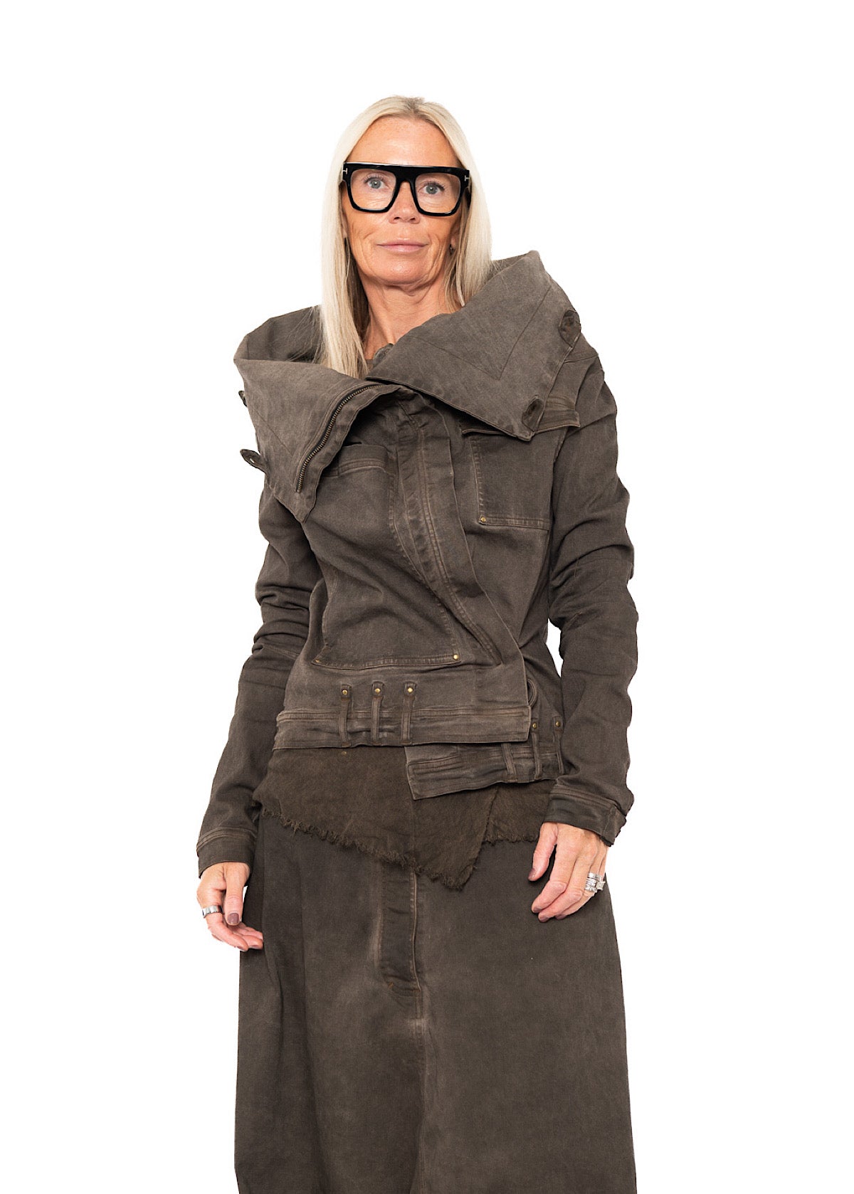 FITTED FAUX FUR-TRIM DENIM JACKET