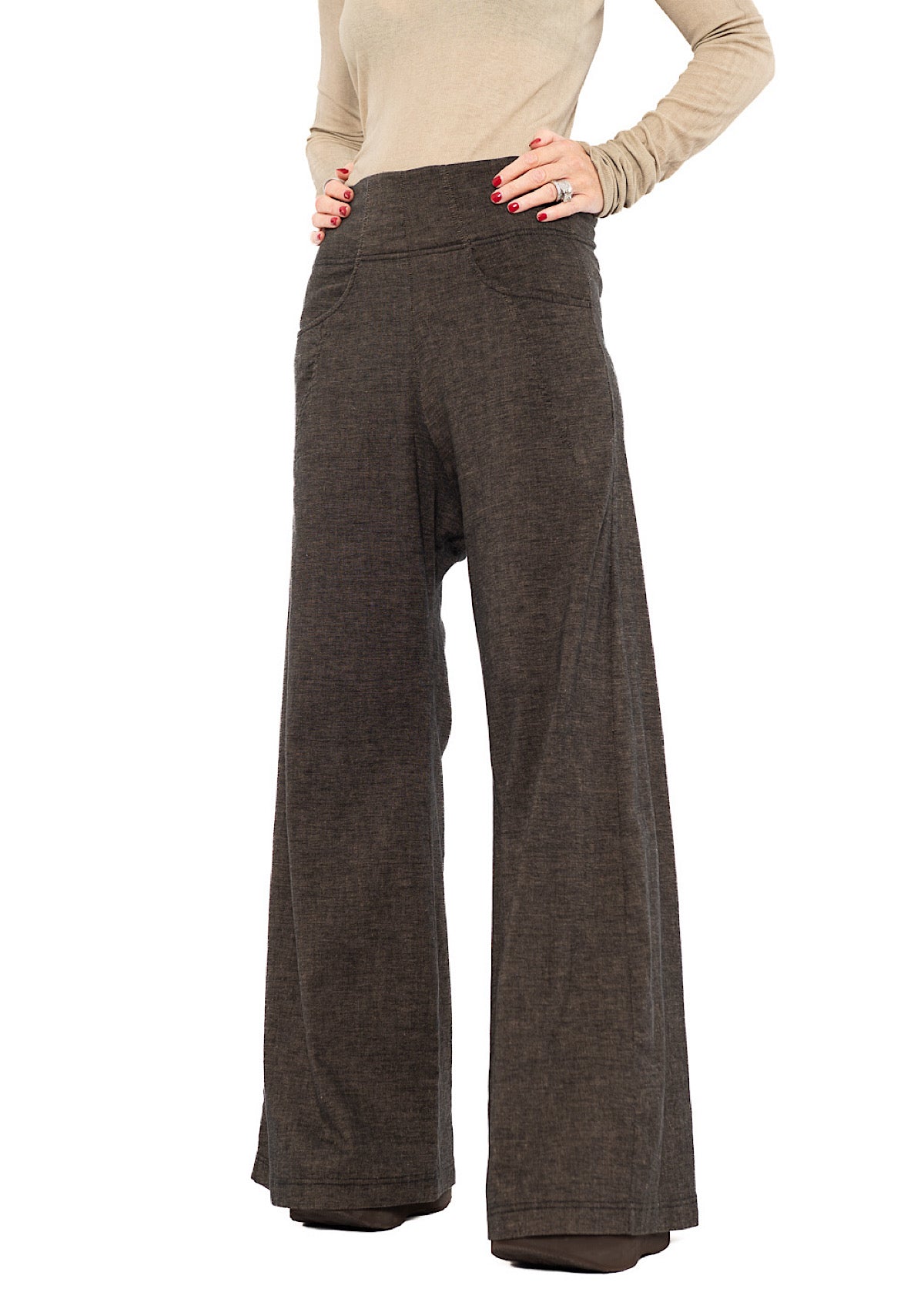 STRETCH FLARED WIDE-LEG TROUSER