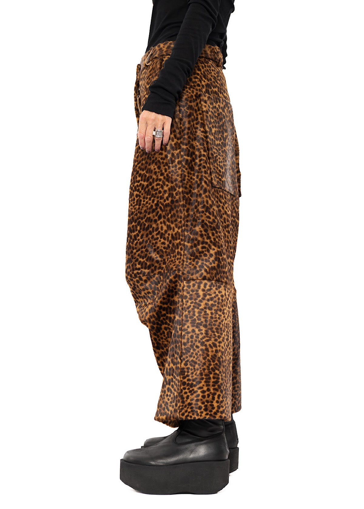 LEOPARD LEATHER DROP CROTCH TROUSER