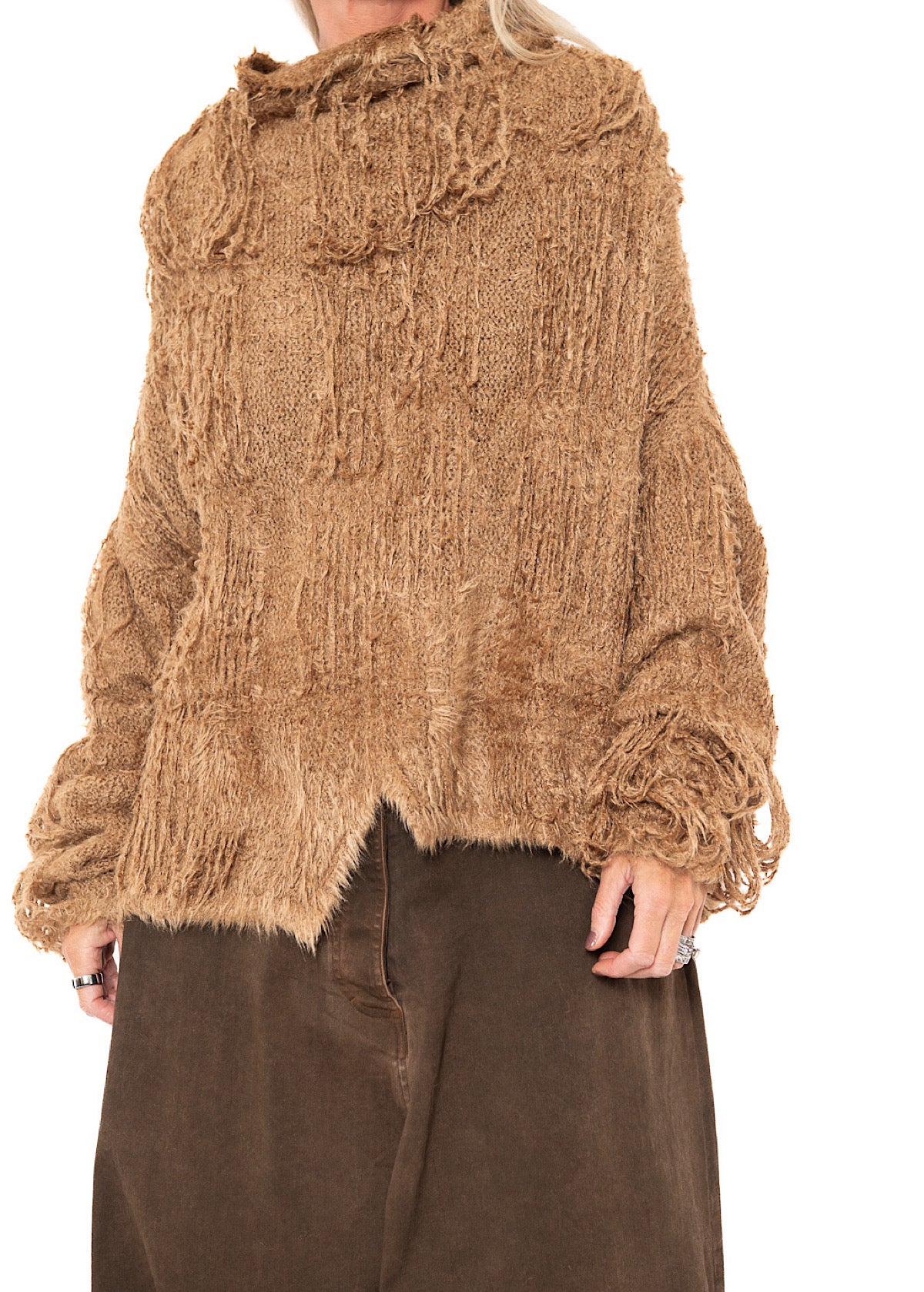 LADDERED SILK KNIT PULLOVER