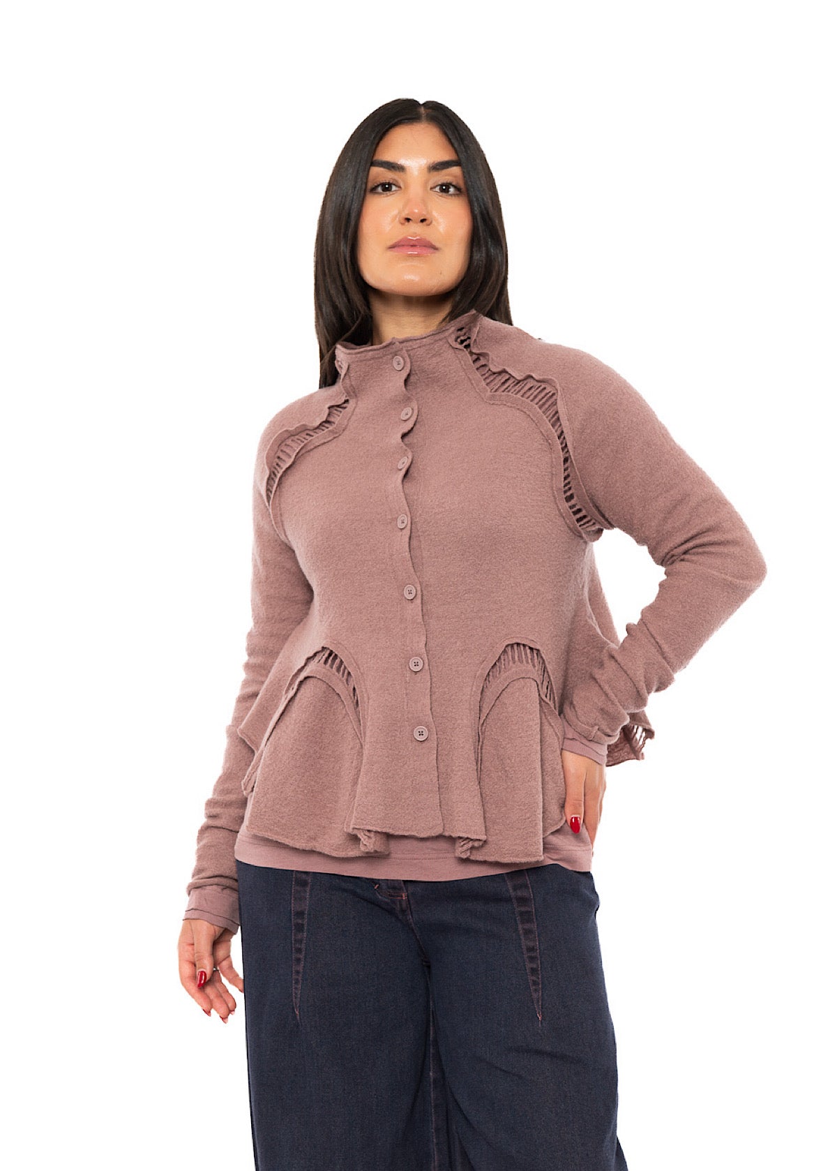 CROPPED BOILED WOOL CARDIGAN