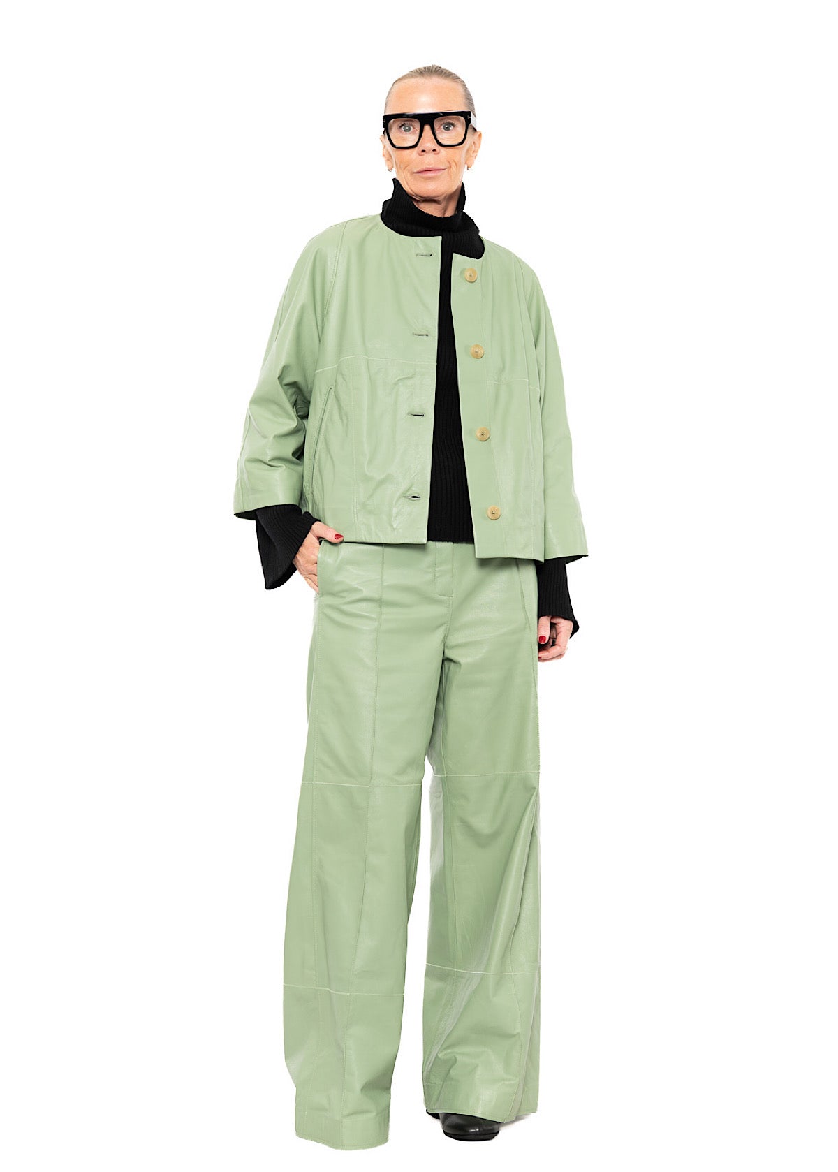 SIGNATURE WIDE LEG LEATHER TROUSER