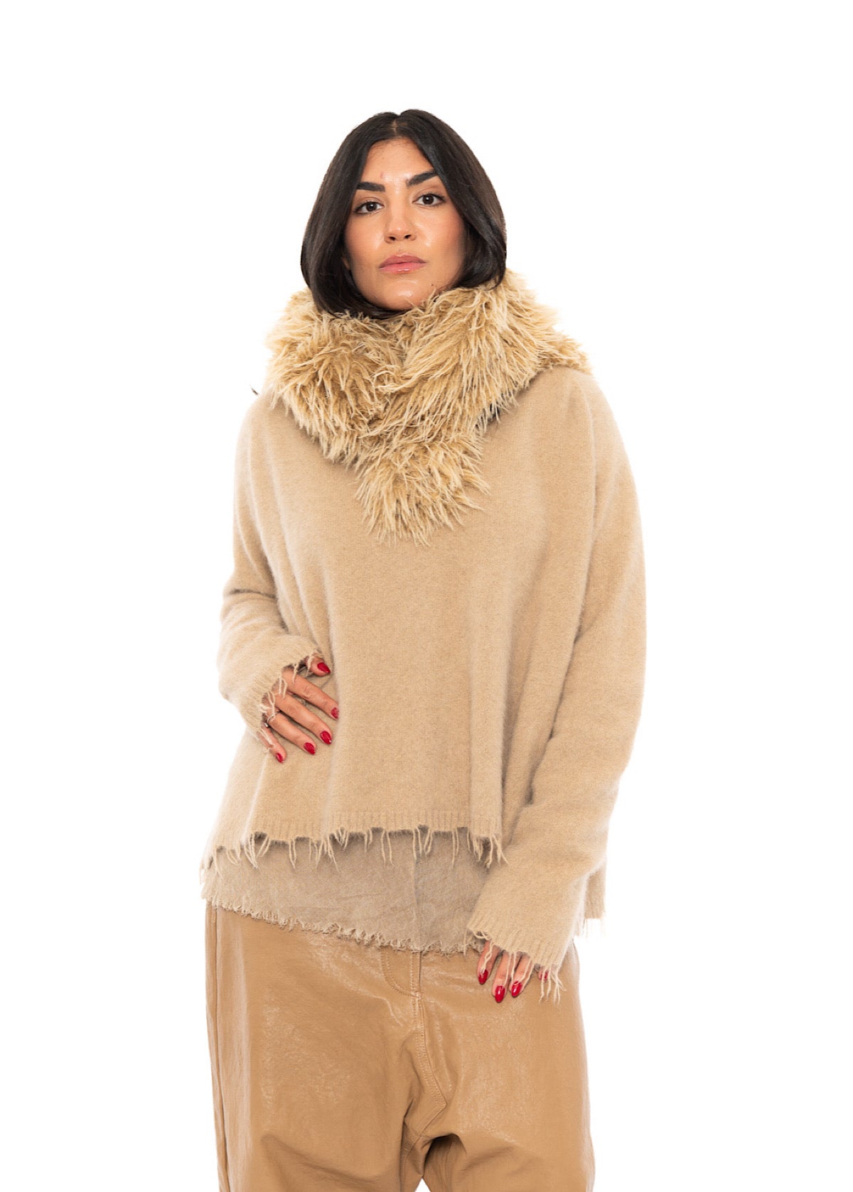 STATEMENT FAUX FUR HOODED SCARF