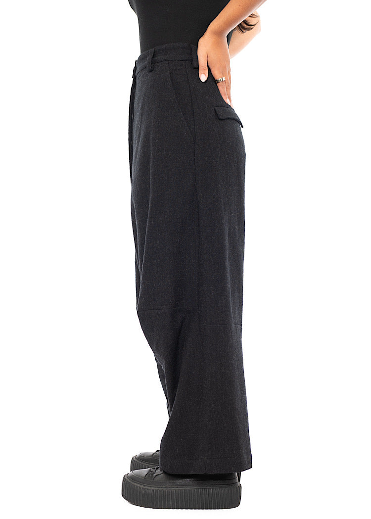 PINSTRIPE DROP CROTCH WOOL TROUSER
