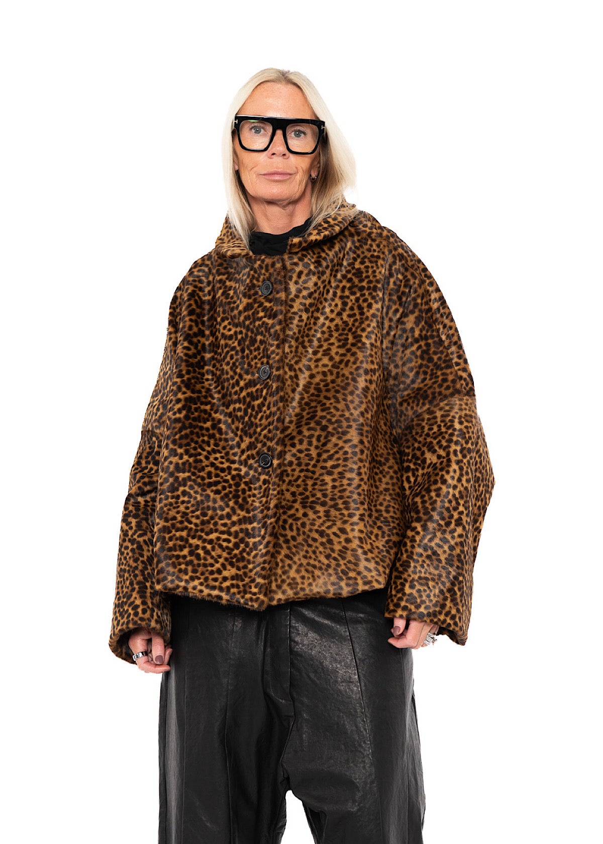 LEOPARD LEATHER COCOON JACKET