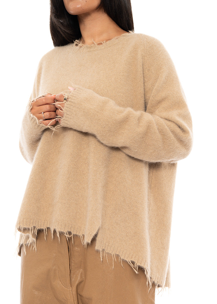 FRAYED FOX WOOL SILK PULLOVER