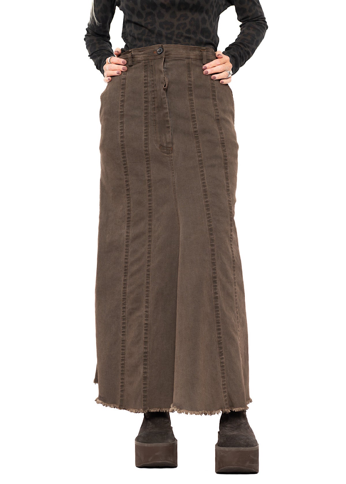 STRETCH DENIM MAXI SKIRT