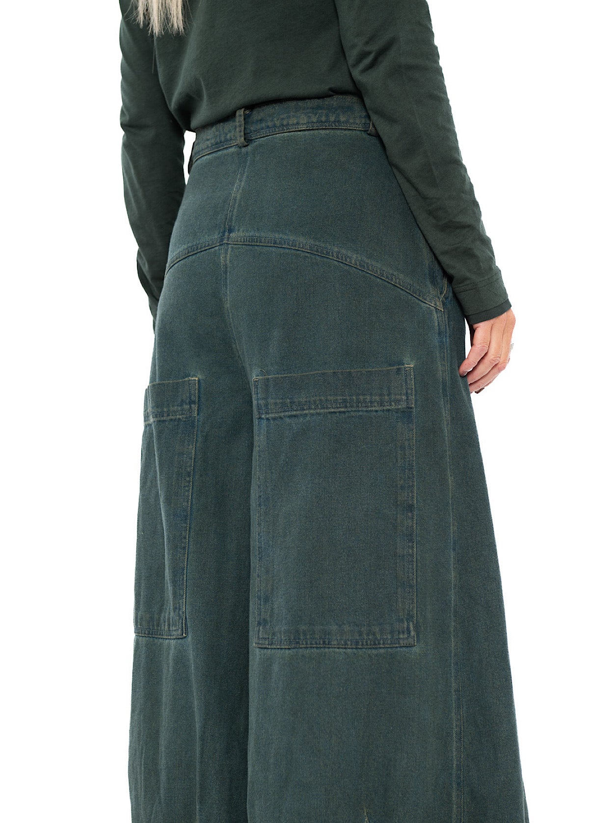 GARMENT-DYED DENIM WIDE LEG TROUSER