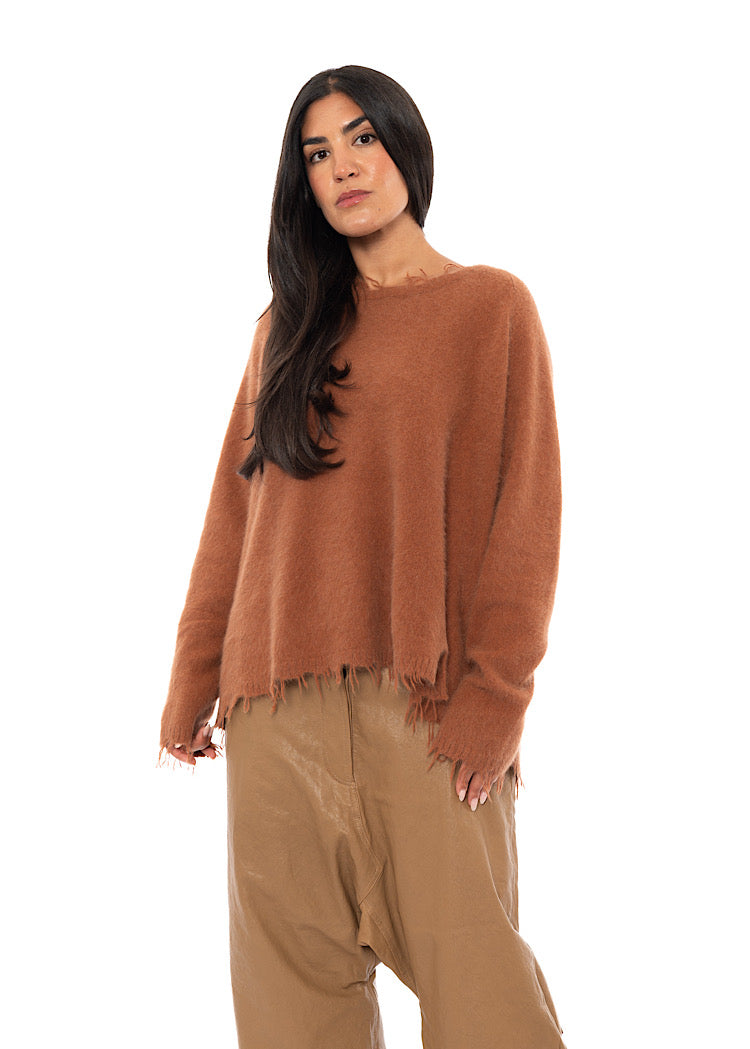 FRAYED FOX WOOL SILK PULLOVER