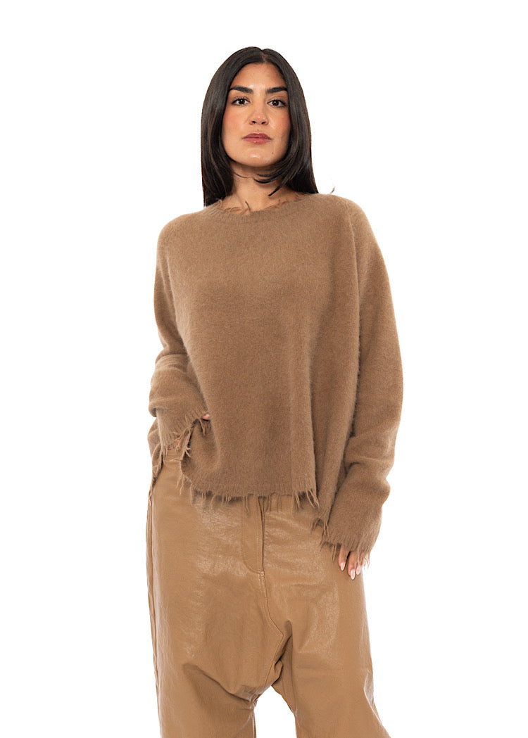 FRAYED FOX WOOL SILK PULLOVER
