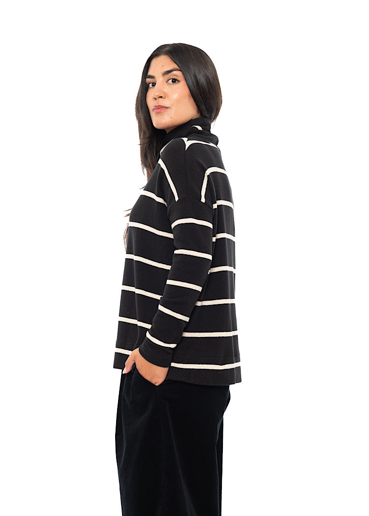 STRIPED COTTON-FLEECE JADE PULLOVER