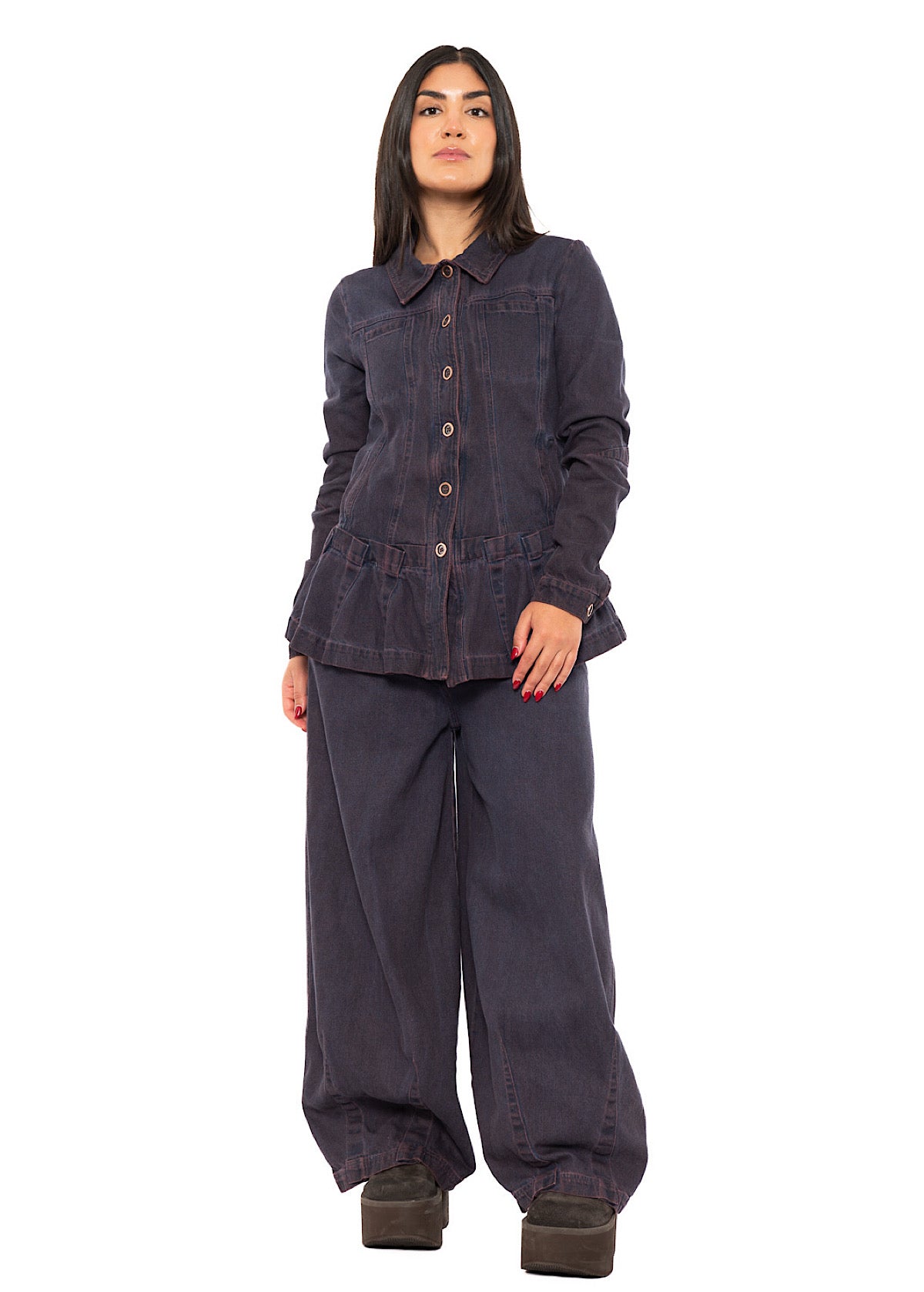 GARMENT-DYED DENIM WIDE LEG TROUSER