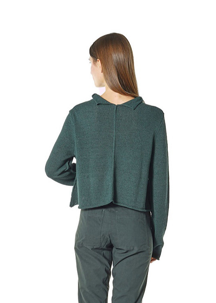 CROPPED LINEN-BLEND KNITTED CARDIGAN