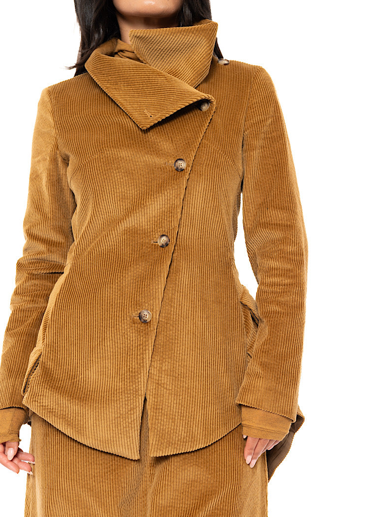 ASYMMETRIC STRETCH CORD VELVET JACKET