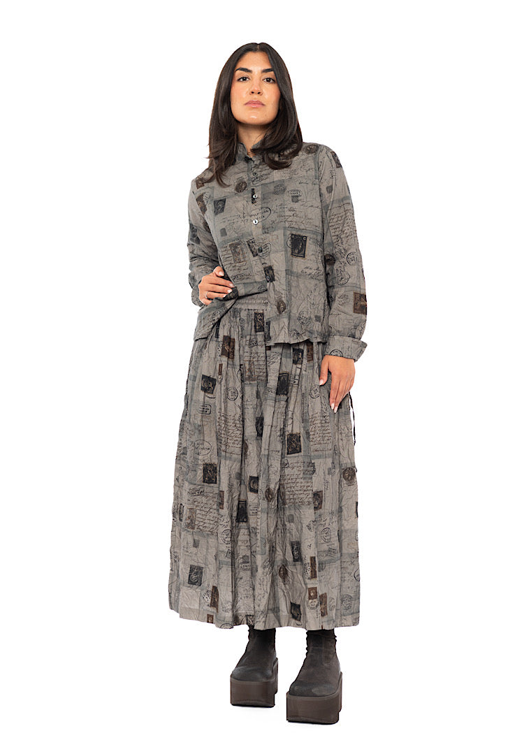 CRINKLE-COTTON TRAVEL PRINT SKIRT