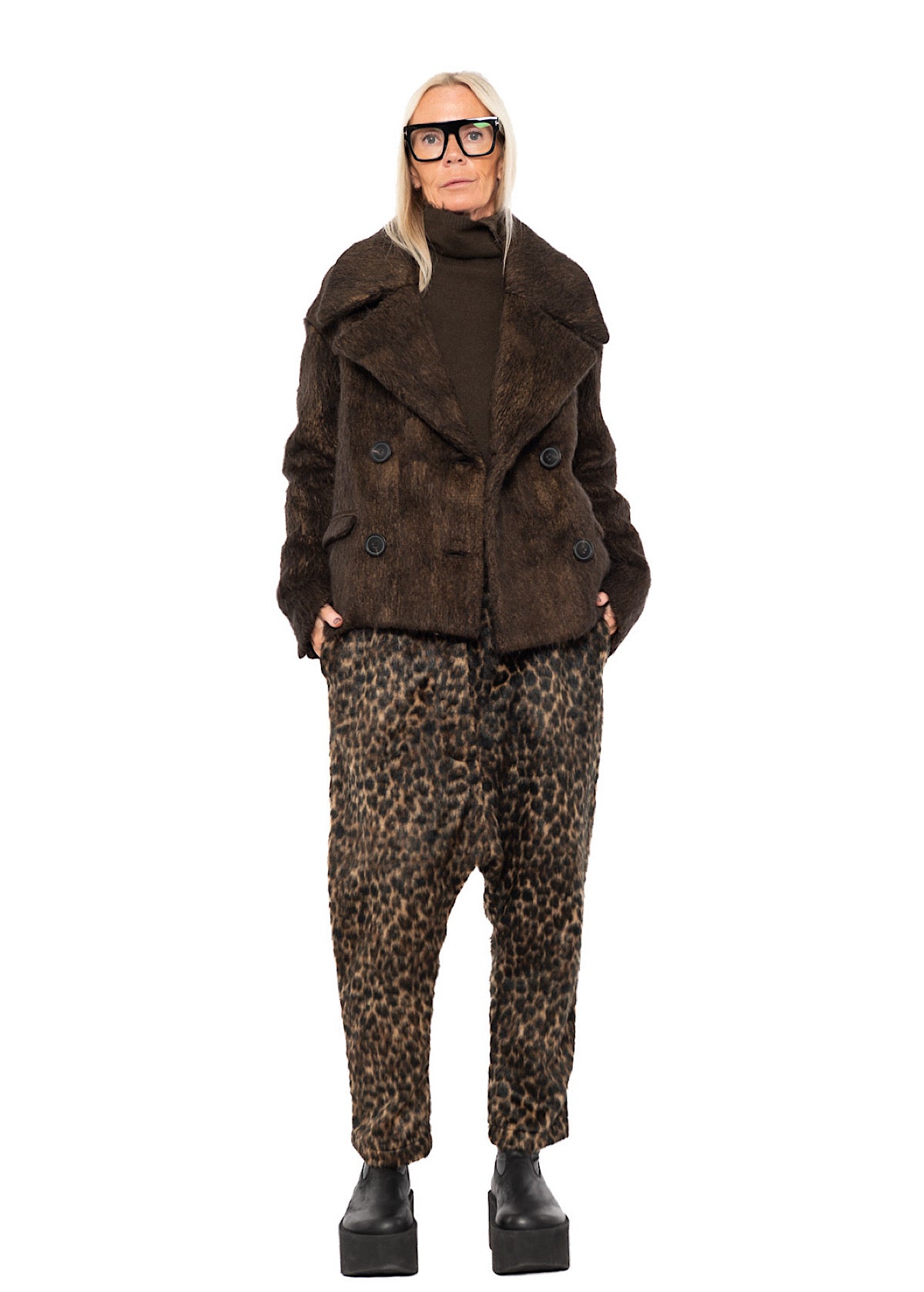 OVERSIZED LONG-HAIR WOOL JACKET WITH DETACHABLE LEOPARD COLLAR