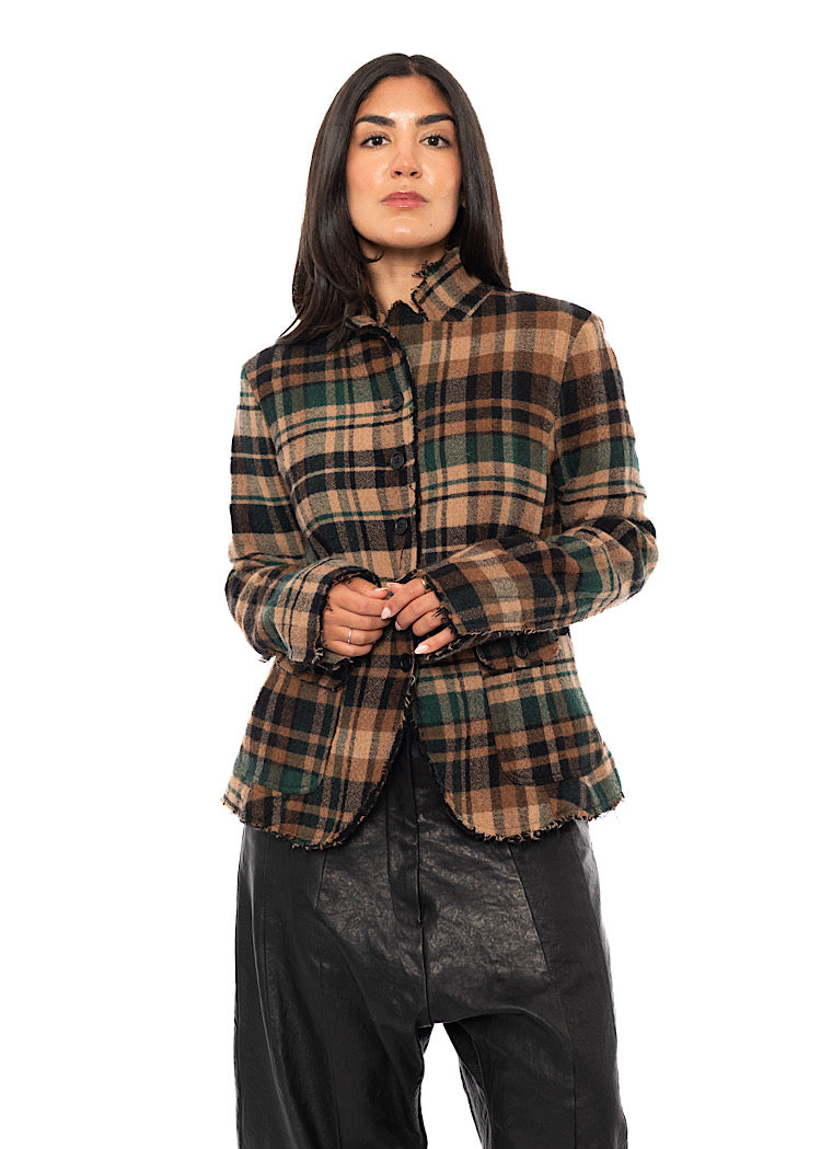 TEXTURED CHECK WOOL BLEND JACKET