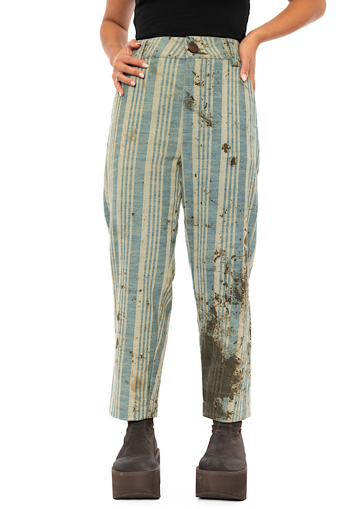 STRAIGHT LEG STRIPED COTTON TROUSER
