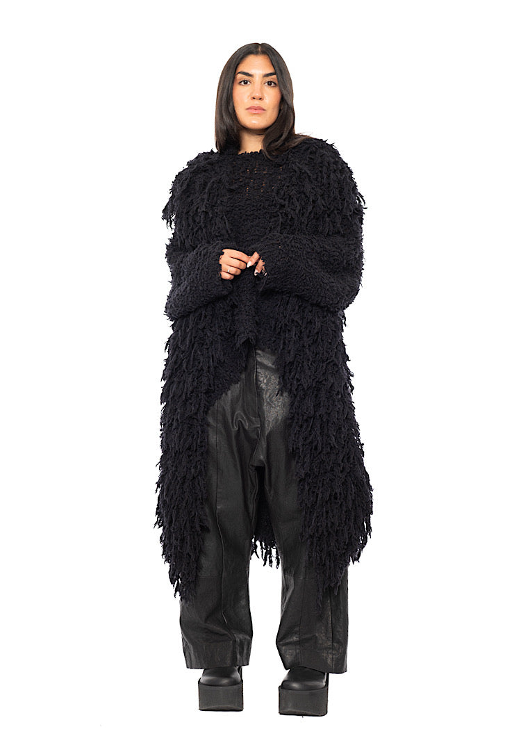 LONGLINE TEXTURED WOOL BLEND CARDIGAN