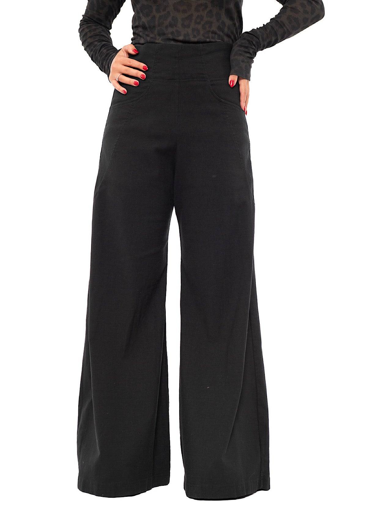 STRETCH FLARED WIDE-LEG TROUSER