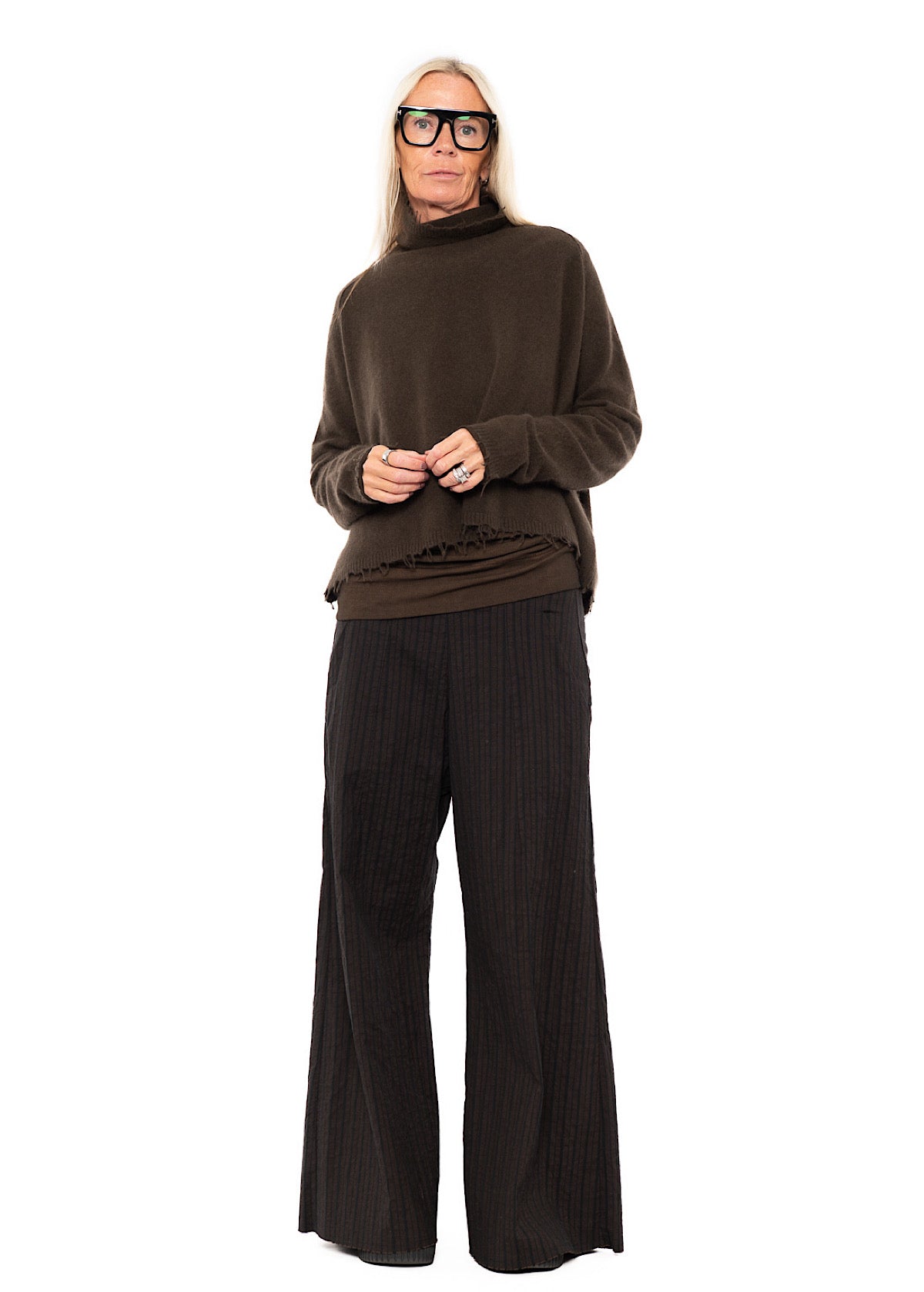STRIPED FLARED WIDE-LEG TROUSER