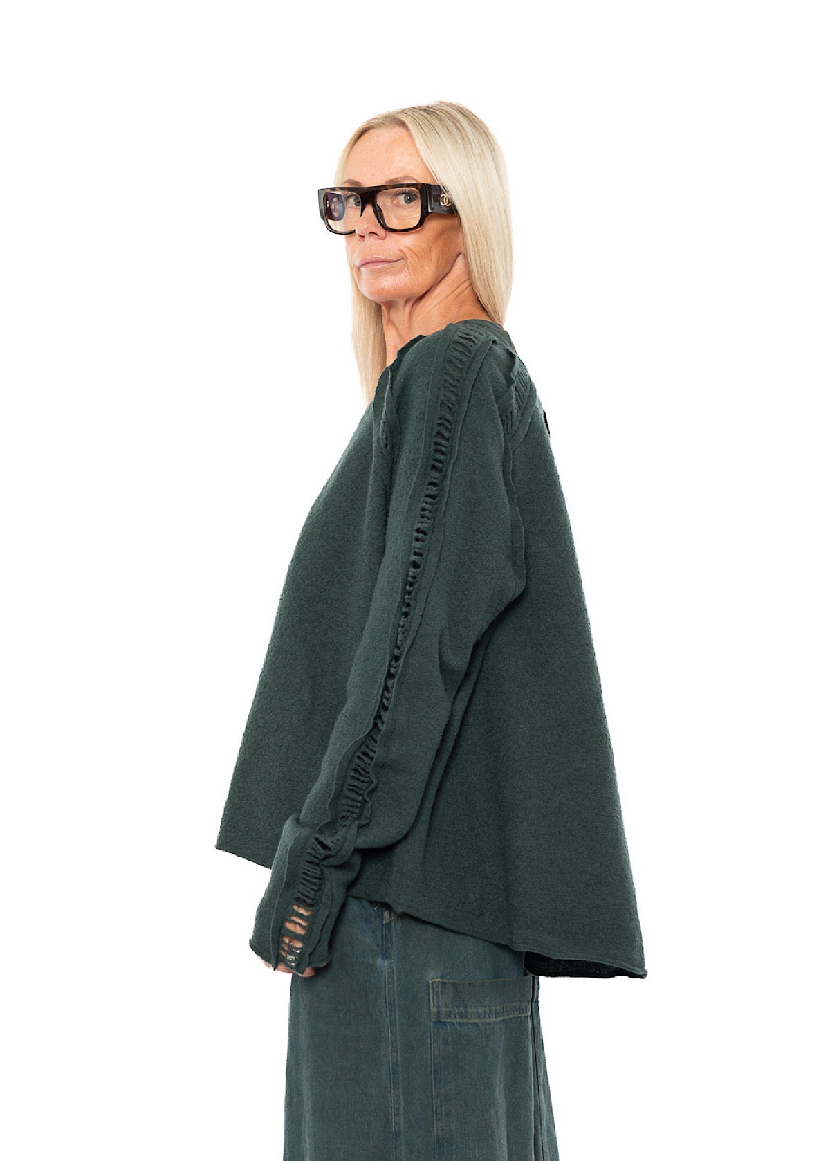 BOILED WOOL LADDER STITCH PULLOVER