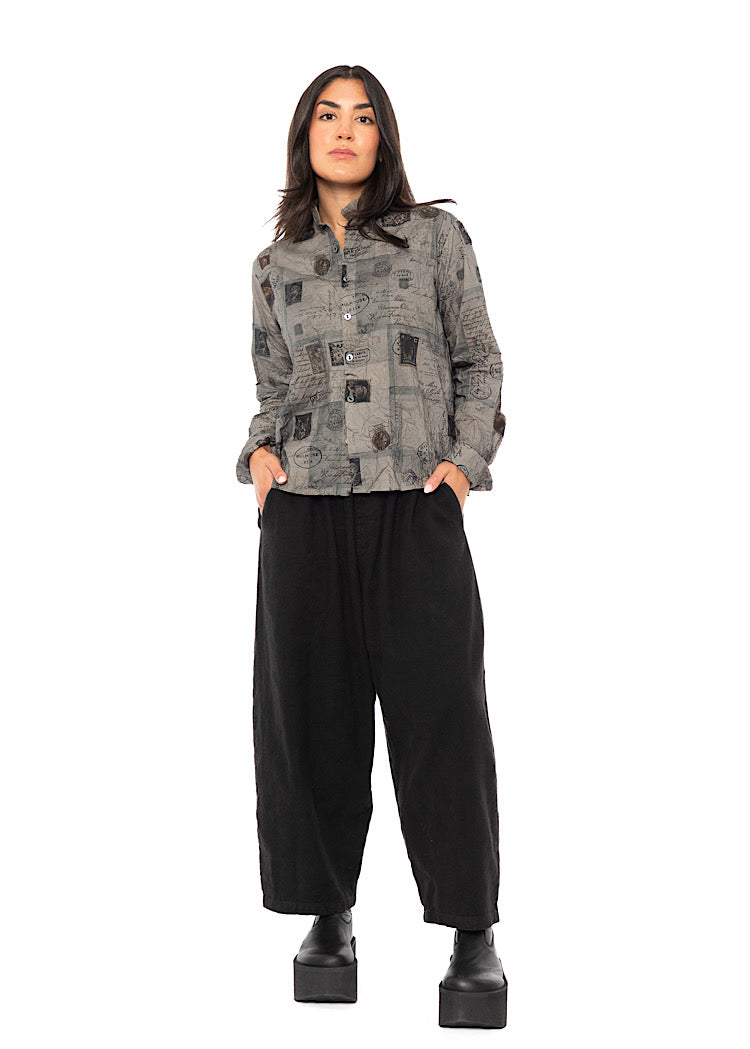 CRINKLE-COTTON TRAVEL PRINT SHIRT