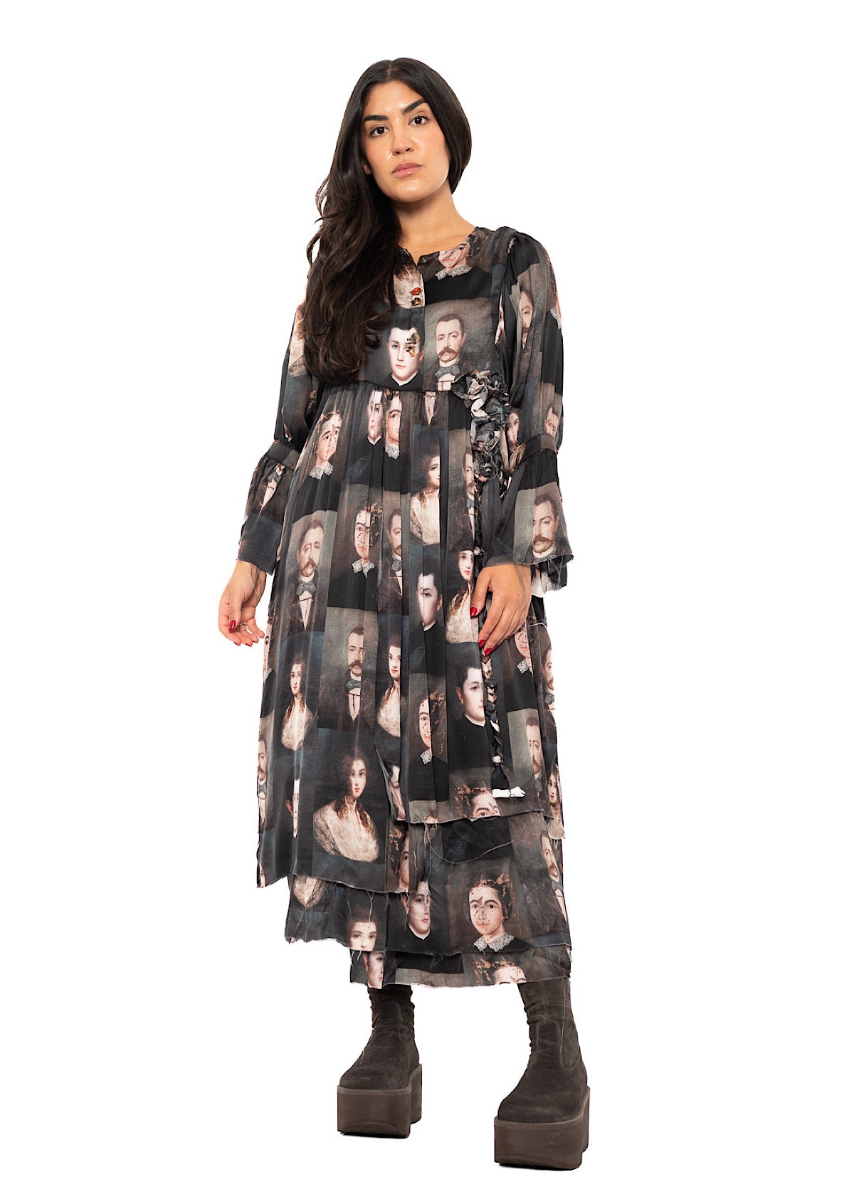 PORTRAIT PRINTED SILK DRESS