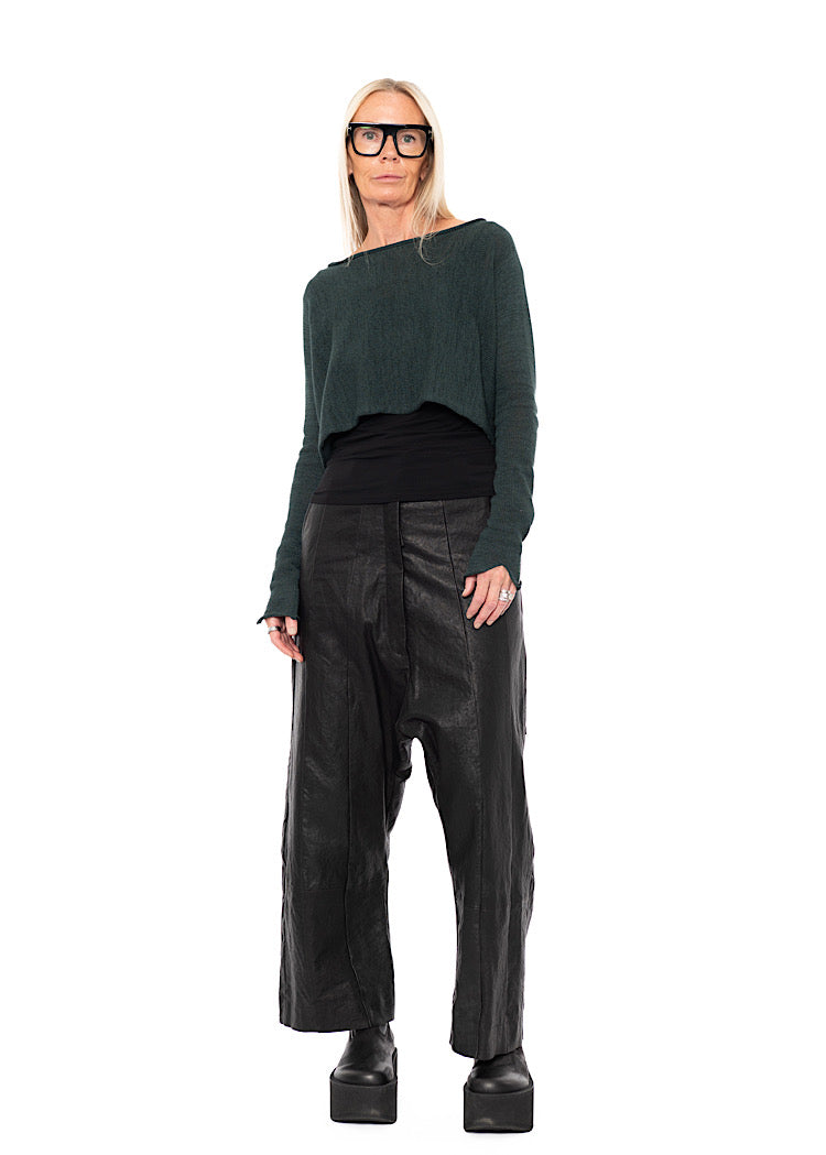 CROPPED LINEN-BLEND KNITTED PULLOVER