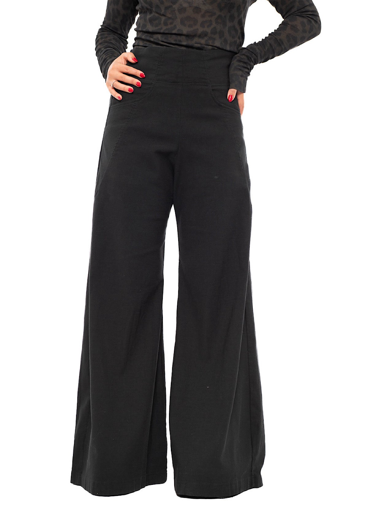 STRETCH FLARED WIDE-LEG TROUSER