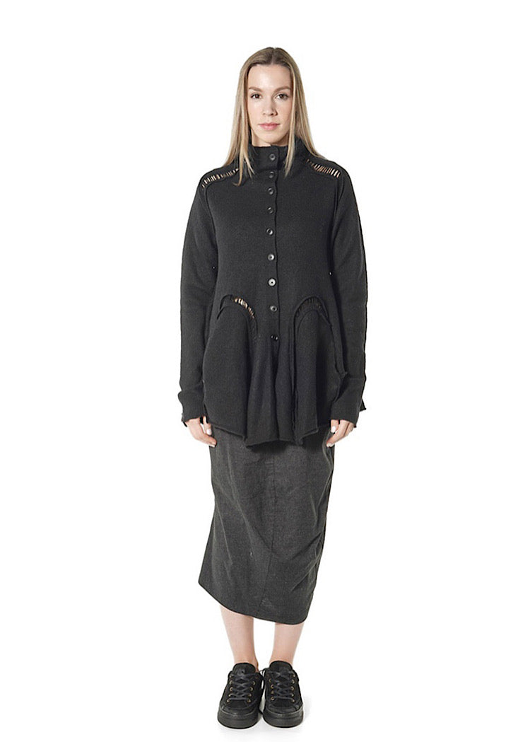 BOILED WOOL LADDER STITCH CARDIGAN