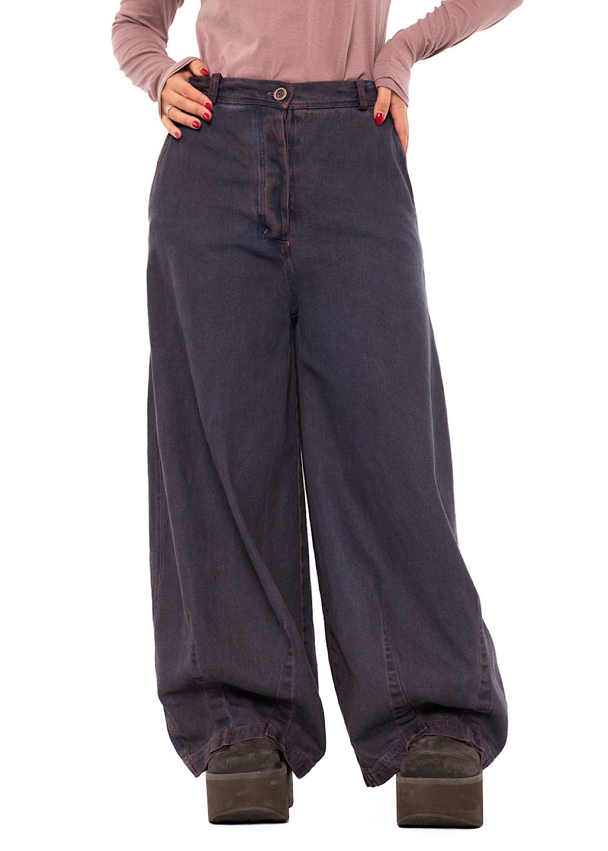 GARMENT-DYED DENIM WIDE LEG TROUSER