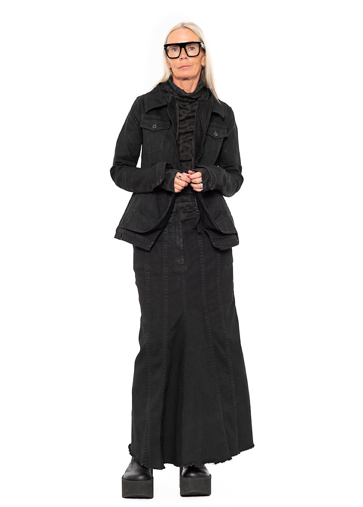 STRETCH DENIM MAXI SKIRT