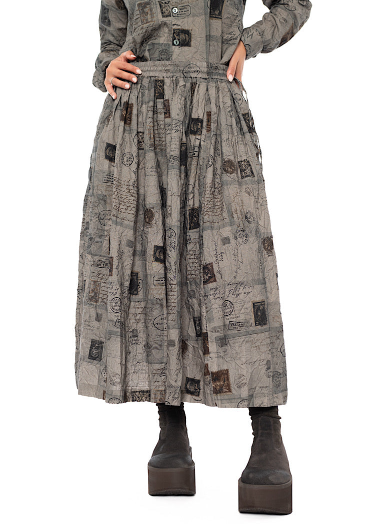CRINKLE-COTTON TRAVEL PRINT SKIRT
