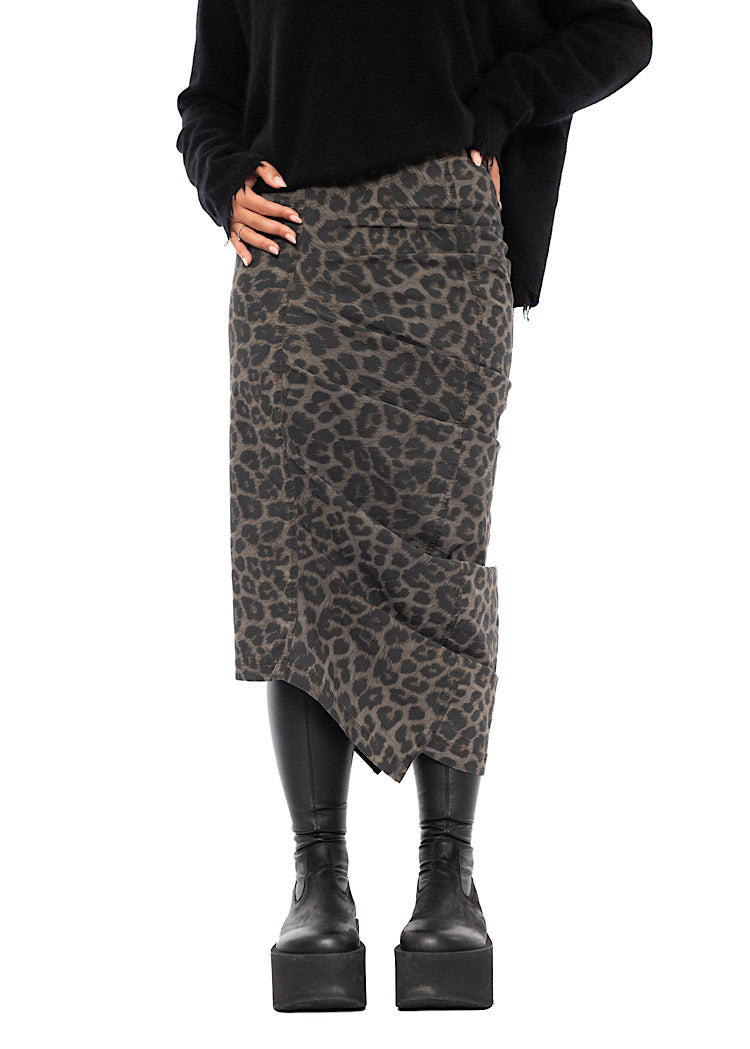 LEOPARD PRINT DRAPED TECHNO SKIRT