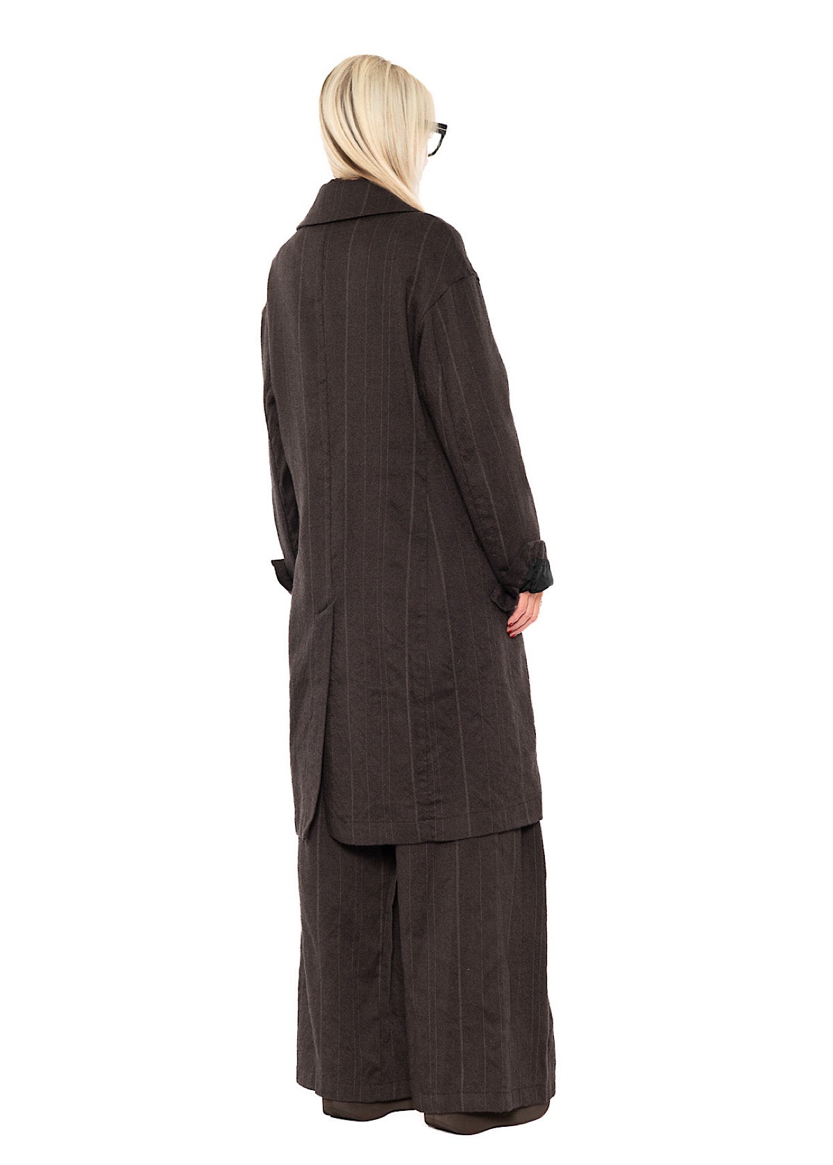 DOUBLE-BREASTED PINSTRIPE WOOL COAT