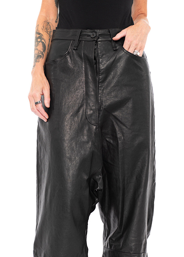LEATHER DROP-CROTCH TROUSER