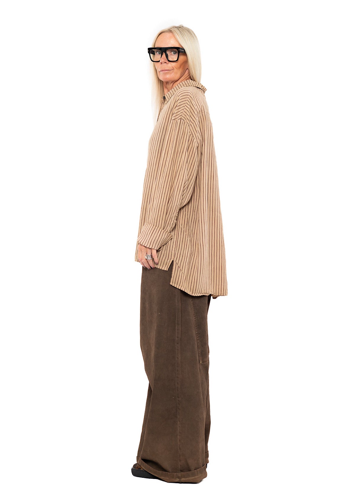 GARMENT-DYED SILK STRIPE SHIRT