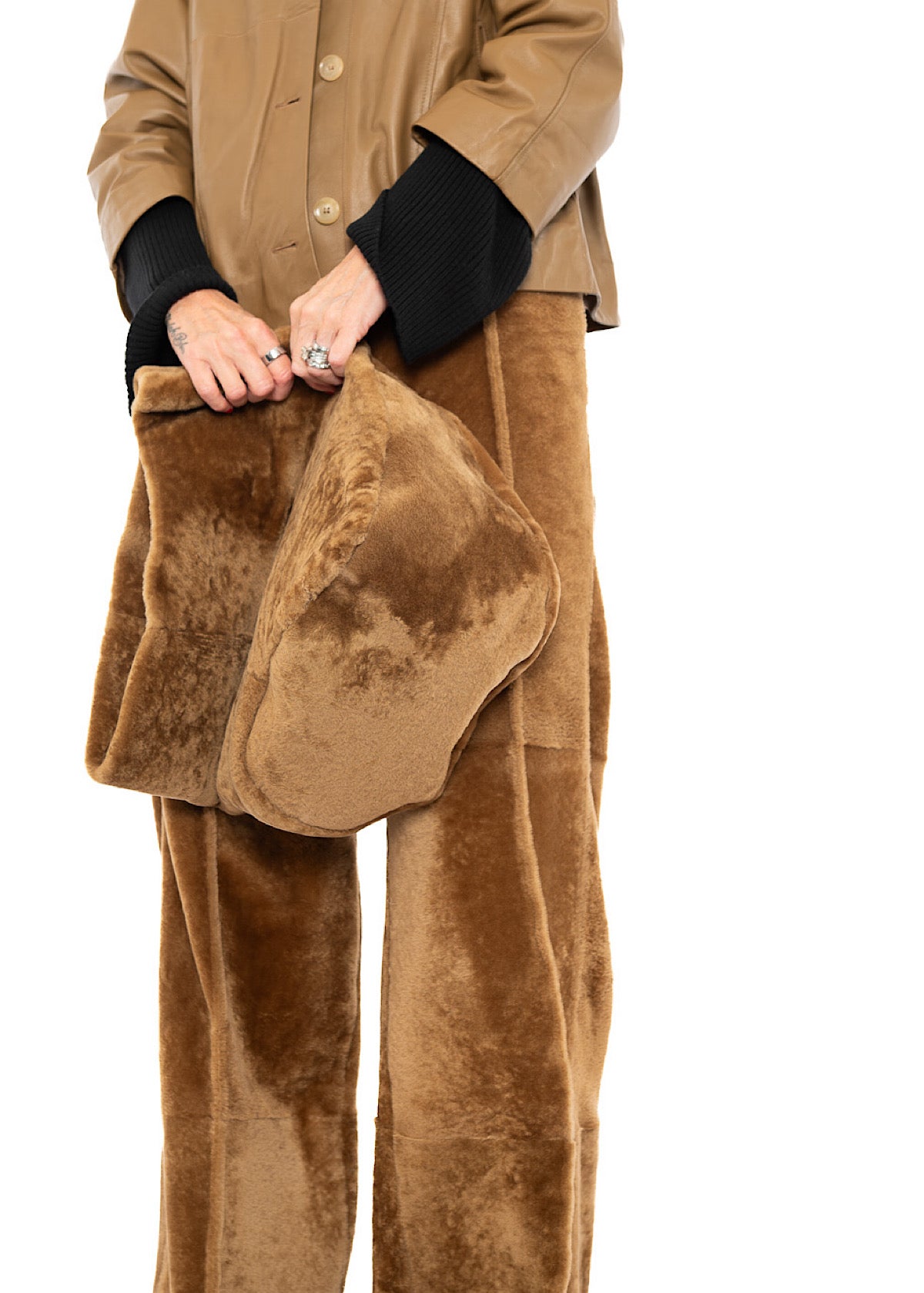 FUR-FINISHED LEATHER BAG