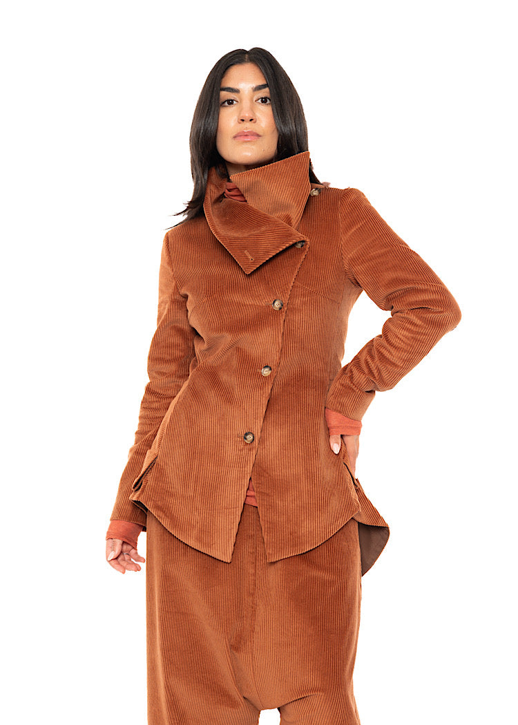 ASYMMETRIC STRETCH CORD VELVET JACKET