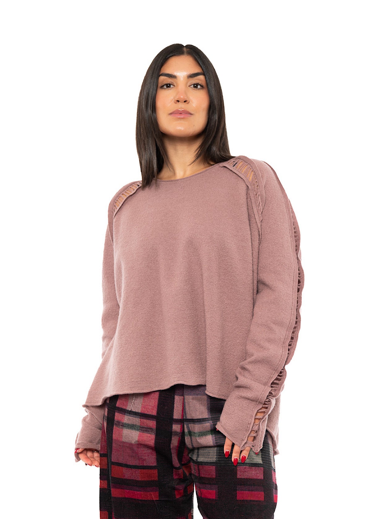 BOILED WOOL LADDER STITCH PULLOVER