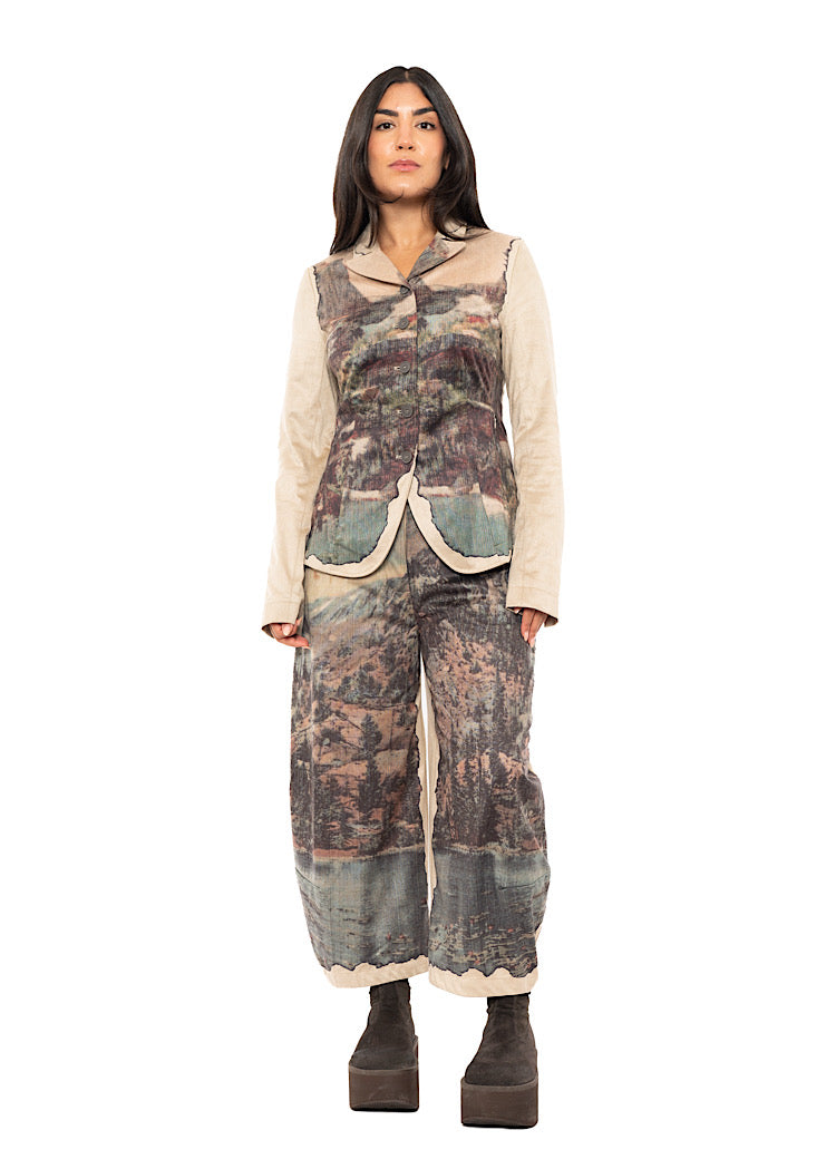 LANDSCAPE PRINT FAUX SUEDE JACKET