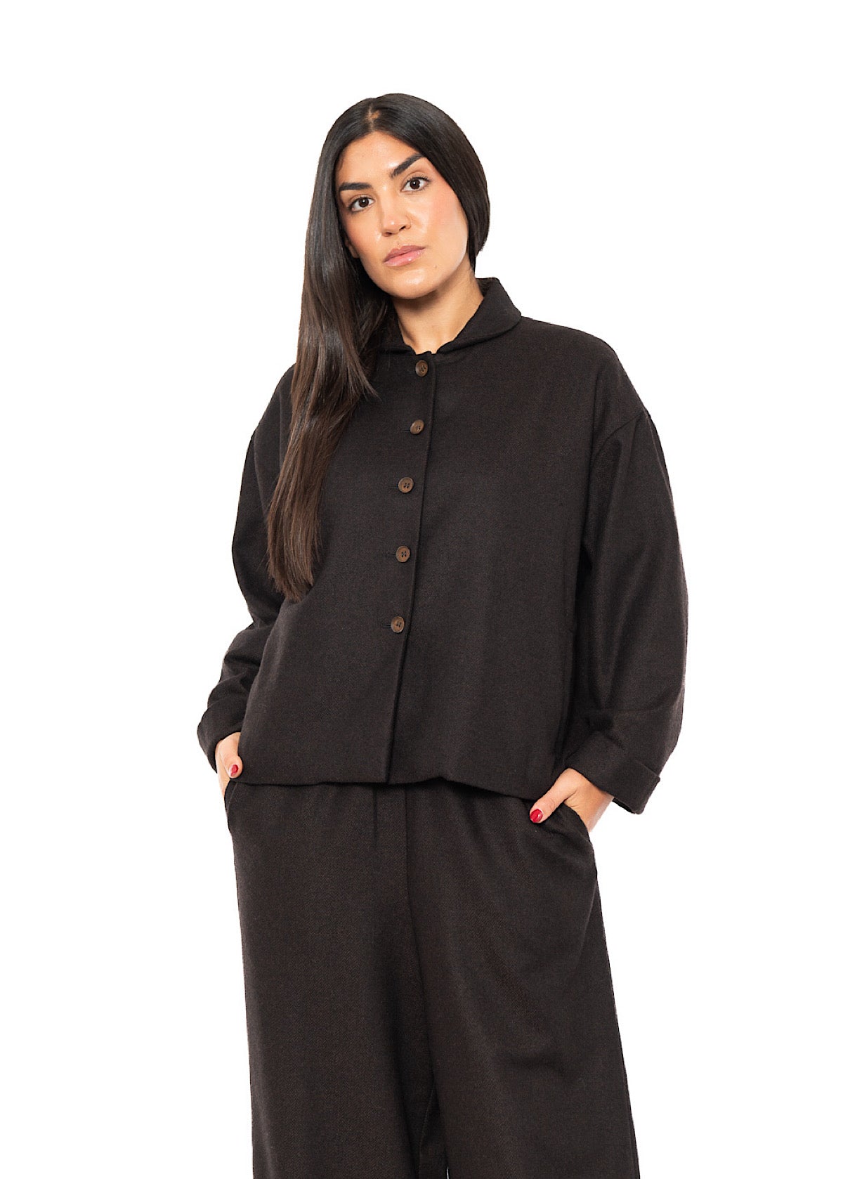 BOXY HERRINGBONE WOOL BLEND FLORA JACKET