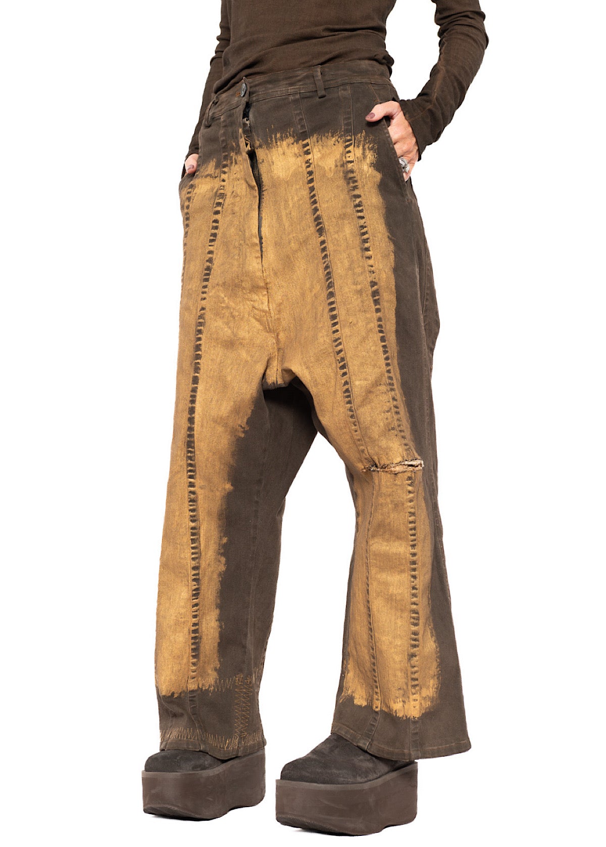 HAND-PAINTED GOLD DENIM TROUSER