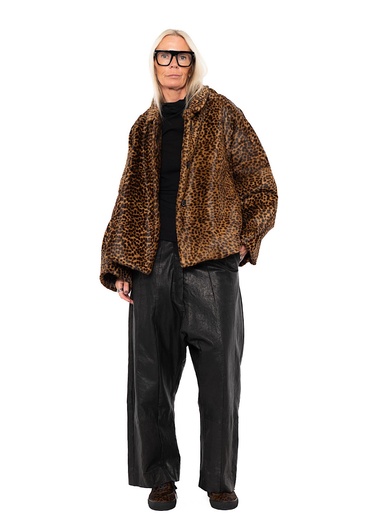 LEOPARD LEATHER COCOON JACKET
