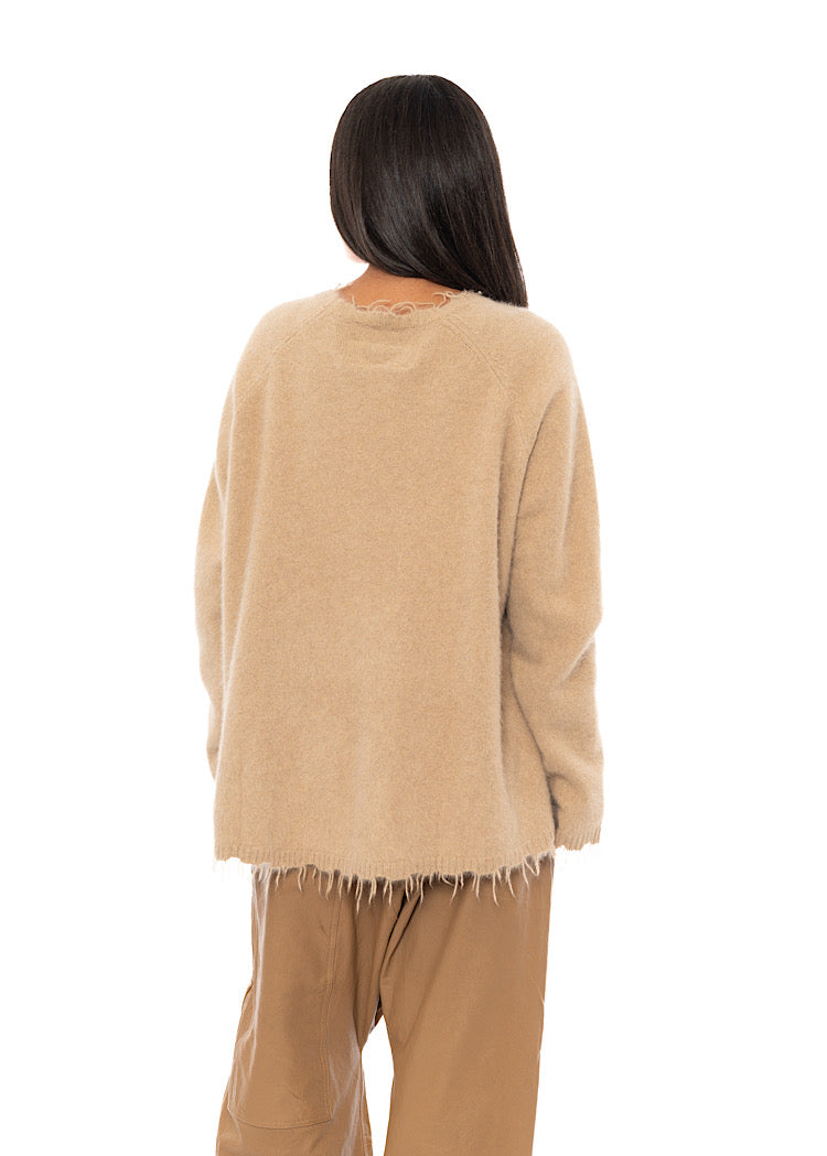 FRAYED FOX WOOL SILK PULLOVER