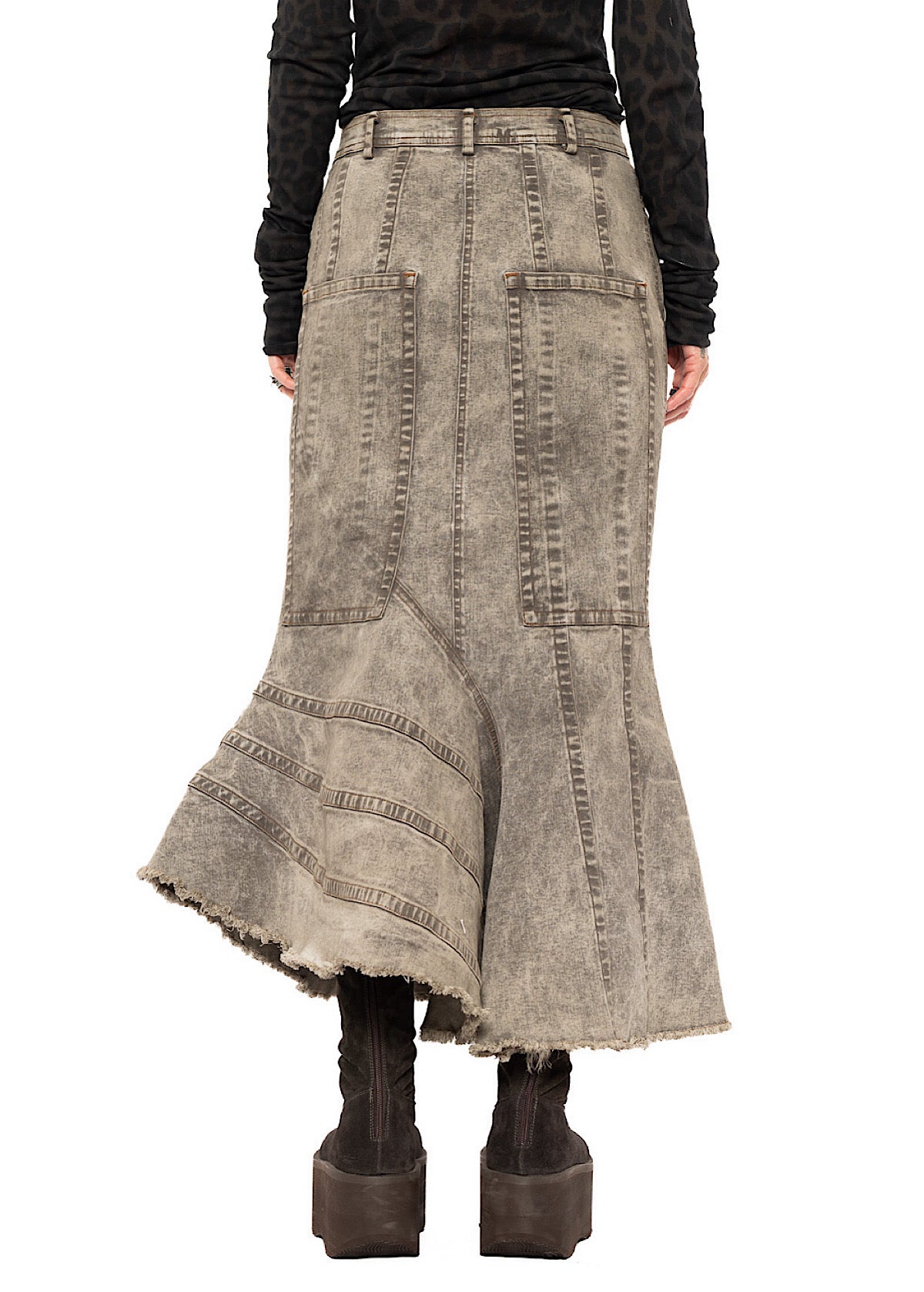 FISHTAIL STRETCH DENIM SKIRT