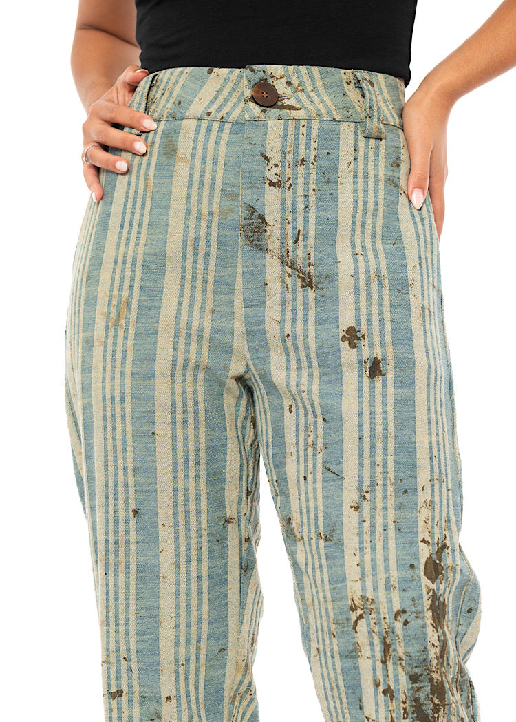 STRAIGHT LEG STRIPED COTTON TROUSER